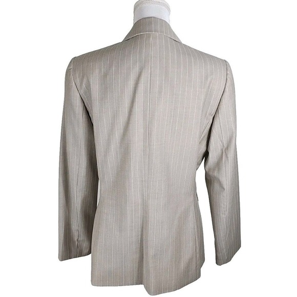 Tahari ASL~Woman Sz. 10~Cream/Beige Vertical Striped Button-Up Blazer Wool Blend - Picture 3 of 9